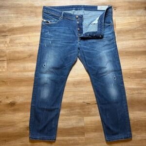 Diesel Belther Jeans Mens 40x29 Blue Regular Slim Tapered Distressed Denim 084VH